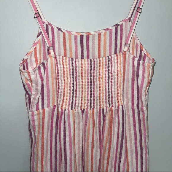 GAP‎ Linen Dress Size Medium Pink Purple Striped Ivory Square Neckline Summer - Picture 8 of 12